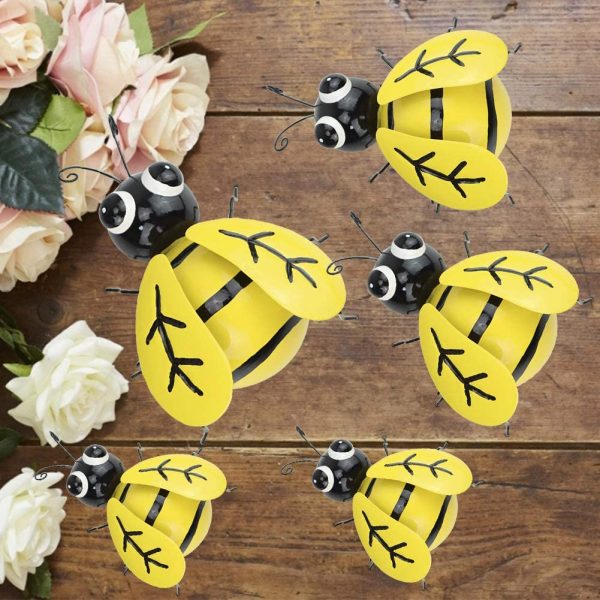 GUIFIER 5 Pieces Metal Bees Outdoor Decor Metal Wall Art Bumble Bee Decorations, 3D Iron Bee Wall Sculpture, Metal Garden Ornaments Hanging Wall Decor for Indoor, Outdoor, Fence, Garden, Yard, Lawn - Image 9