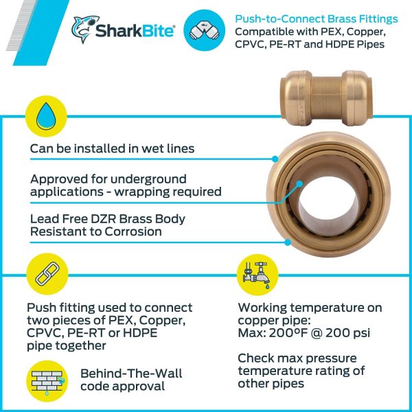 SharkBite U020LFA 1-Inch Straight Coupling, Plumbing Fittings for Residential and Commercial Water Applications, Lead-Free - Image 2