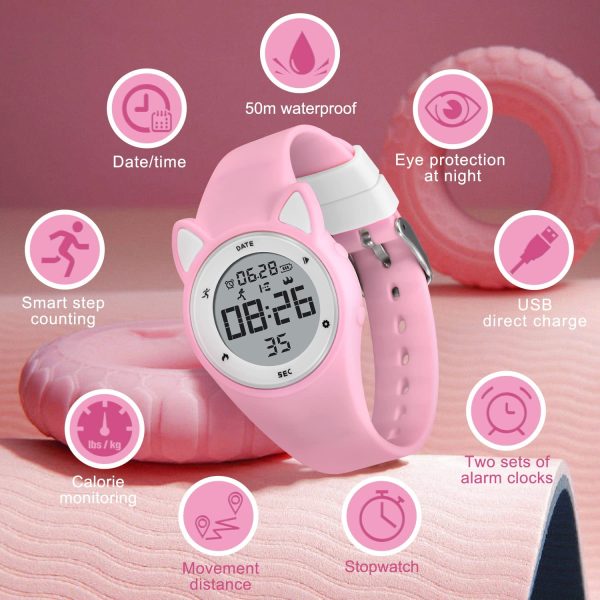 Kids Fitness Tracker Watch,Girls Digital Watch with Alarm/Stopwatch/Distance/Calories/Steps Counter, No App Activity Tracker Watches for Kids Teens Gift for Girls Boys - Image 3