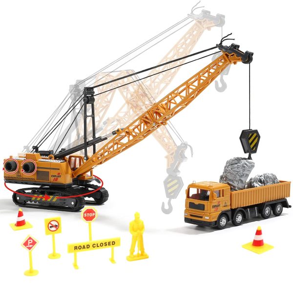 CUTE STONE Construction Toys Vehicles Playset with Playmat, Kids Engineering Truck Toy Set with Crane, Excavator, Tractor with 3 Interchangeable Parts, Cement, Truck, Educational Gift Toy for Toddlers Boys - Image 7