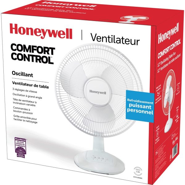 HONEYWELL HTF1220WC 12" Comfort Control??Personal Table Fan, White, with Oscillation, 3 Speed Settings and Adjustable Tilting Head - Image 3