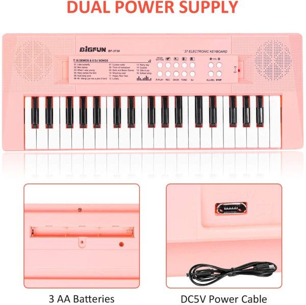 M SANMERSEN Kids Piano Keyboard, Multifunctional 37 Keys Music Piano Keyboard for Kids Portable Piano Electronic Keyboard Educational Piano Toy Birthday for Kids Girls Over 3 Years - Image 3