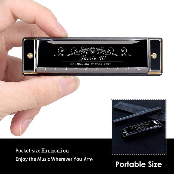 Harmonica for Kids and Beginners, Jaisie.W 10 Hole Blues Harmonica with Case and Polishing Cloth, 10 Holes 20 Tones Blues Mouth Organ Harp for Kids, Beginners, Students (Key of C)