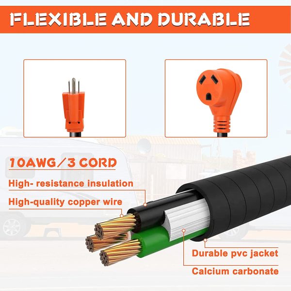 15Amp Male to 30 Amp Female RV Adapter Electrical Converter 15M 30F Heavy Duty Cord Cable with Handle12 inch Power Connector (15A Male to 30A Female) CA - Image 5