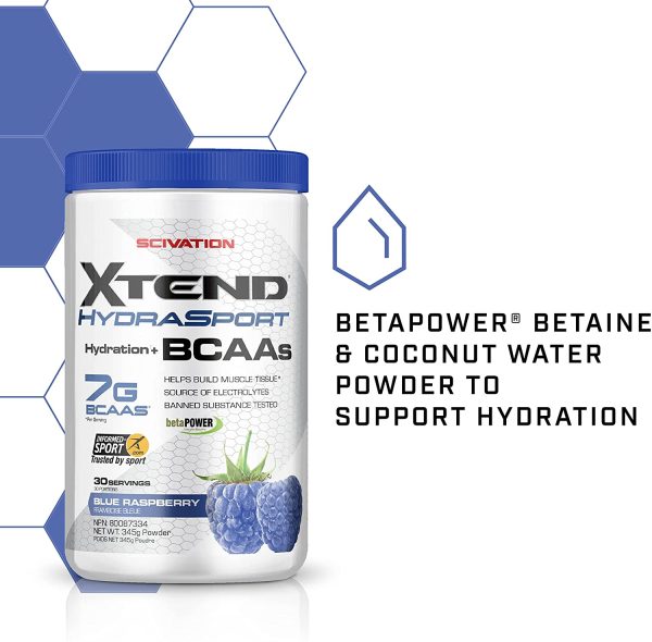 XTEND Hydrasport BCAA Powder Blue Raspberry | Informed-Sport Certified + Sugar Free Post Workout Muscle Recovery Drink with Amino Acids | 7g BCAAs for Men & Women | 30 Servings - Image 8