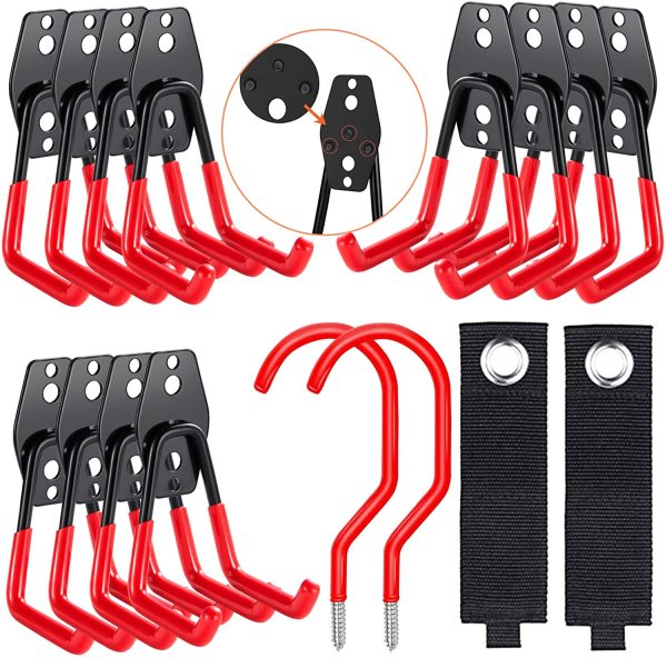 Garage Tool Organizer Wall Mount,Bicycle Hook 16pc,Ladder Hook,Garage Hooks Heavy Duty for Hanging Equipment Organizing Garden Tools(Red)