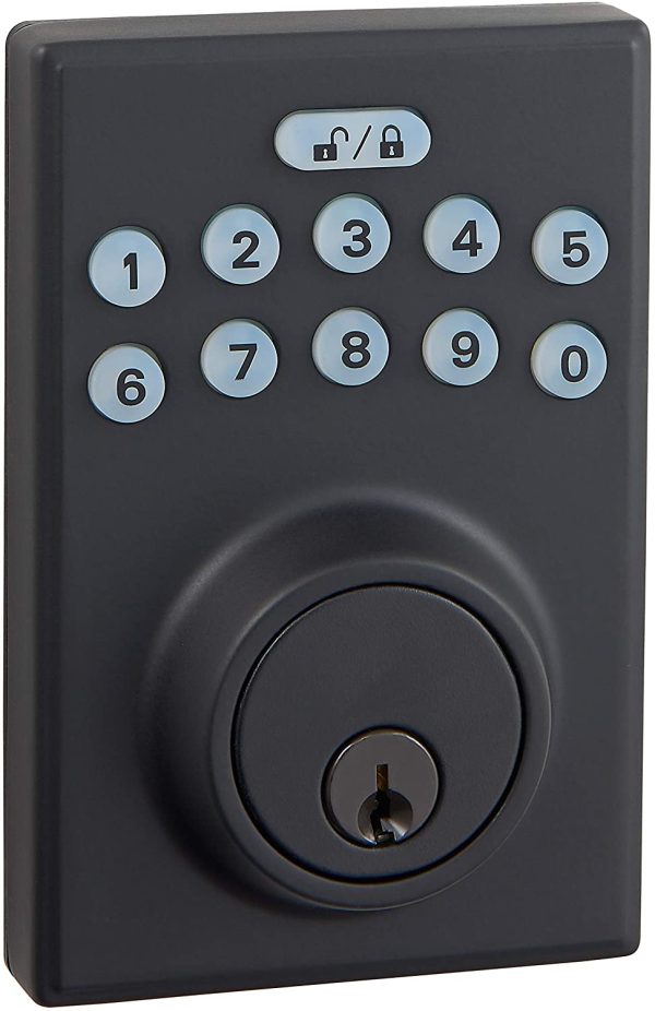 Amazon Basics Contemporary Electronic Keypad Deadbolt Door Lock, Keyed Entry, Matte Black