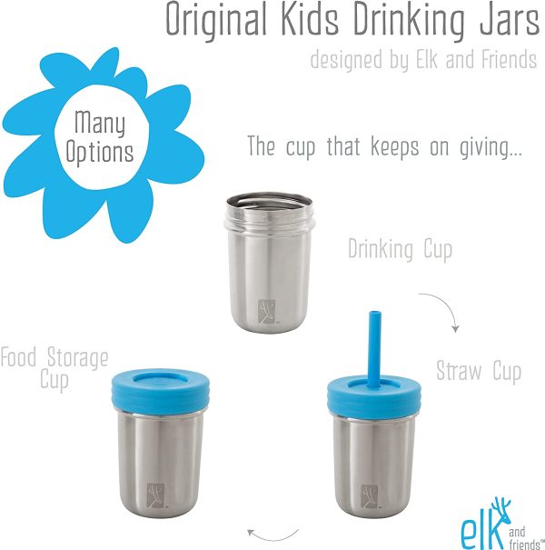 Stainless Steel Cups | Mason Jar 10oz | Kids & Toddler Cups with Silicone Sleeves & Silicone Straws with Stopper | Spill Proof Cups for Kids, Smoothie Cups - Image 5