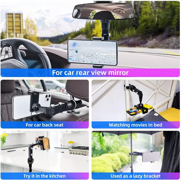 Multifunctional Rearview Mirror Phone Holder, Universal 360?? Rotating Car Phone Holder for Rearview Mirror Mount Cell Phone Stand Clip Rear View Mirror Phone Holder Fit for 1.9"~3.9" Wide Smartphones - Image 6