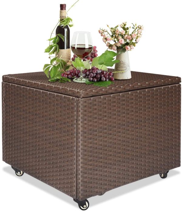 Outdoor Deck Box, Outdoor Patio Wicker Storage Container Deck Box Made of Antirust Aluminum Frames and Resin Rattan (22.4" L x 22.4" W x 17.7" H) - Image 4