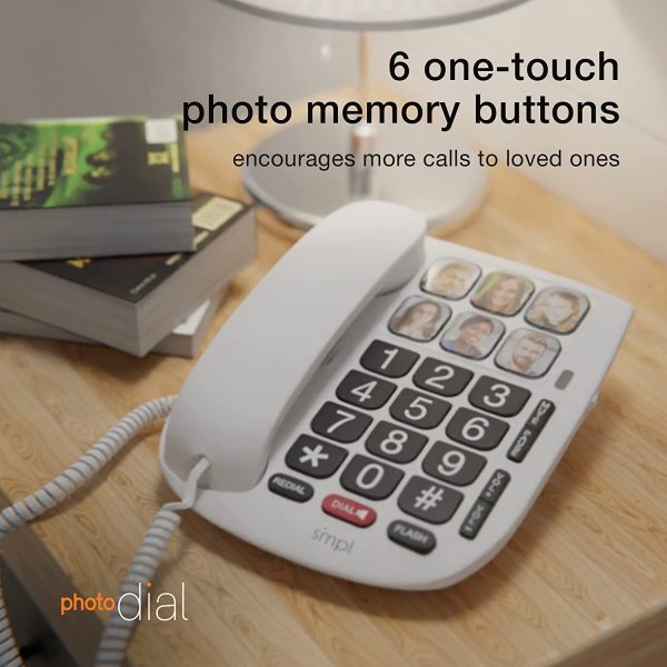 SMPL Hands-Free Dial Photo Memory Corded Phone, One-Touch Dialing, Large Buttons, Flashing Alerts, Durable, Perfect for Seniors, Alzheimer's, Dementia, Hearing Impaired - Image 5