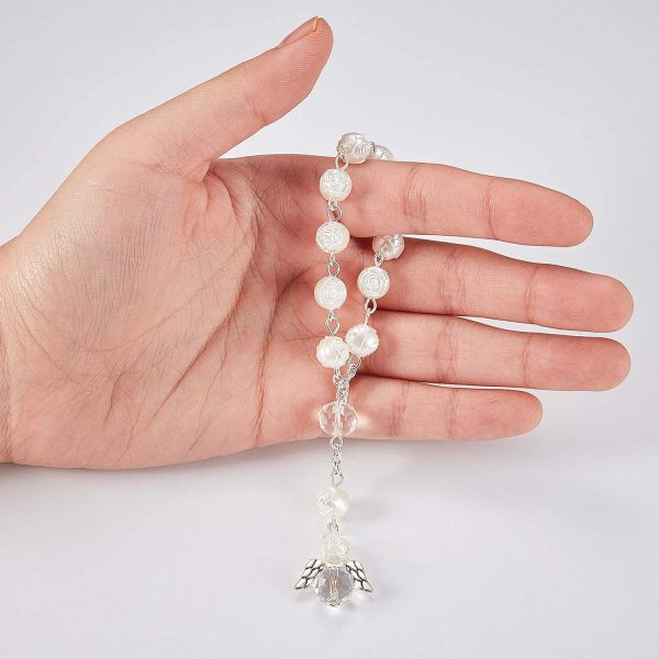 30 Pieces Baptism Rosary Acrylic Rosary Beads Mini Rosaries with Angel for The First Communion Baptism Party Favors (Beige Silver) - Image 2