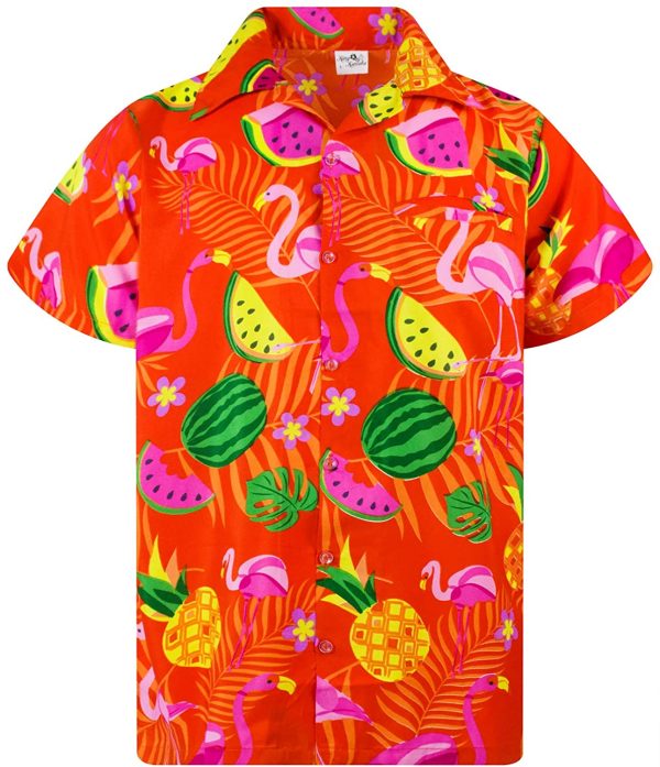 King Kameha Funky Hawaiian Shirt Men Shortsleeve Frontpocket Hawaiian-Print Melon Flamingo Fruits - Image 4