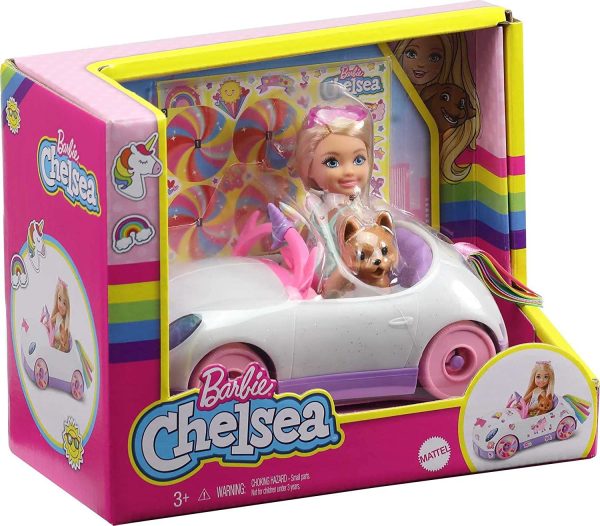 Barbie Club Chelsea Doll 6-inch Blonde, with Open-Top Rainbow Unicorn-Themed Car, Pet Puppy, Sticker Sheet & Accessories, Gift for 3 to 7 Year Olds - Image 6