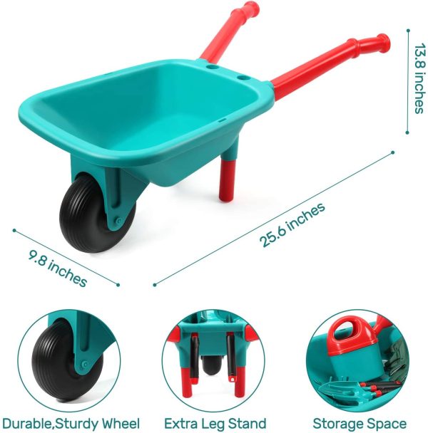 CUTE STONE Kids Gardening Tool Set,Garden Toys with Wheelbarrow,Watering Can,Gardening Gloves,Hand Rake,Shovel,Trowel,Double Hoe,Apron with Pockets,Outdoor Indoor Toys Gift for Kids Toddler Boys Girls - Image 7