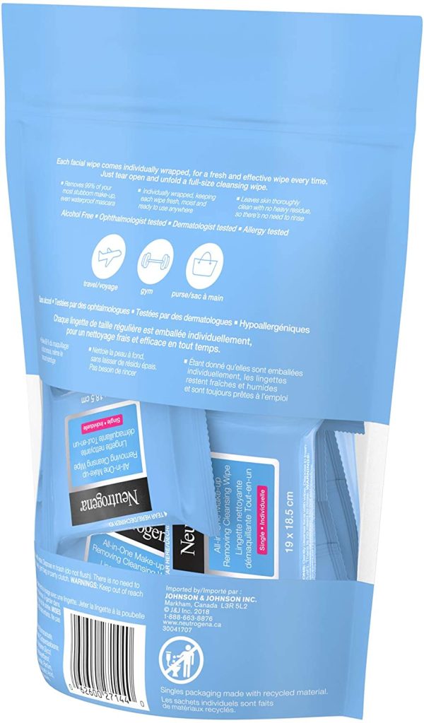 Neutrogena Make-up Remover Cleansing Wipes, Alcohol & fragrance-free, Facial Wipes, 20 Single wrapped wipes - Image 2