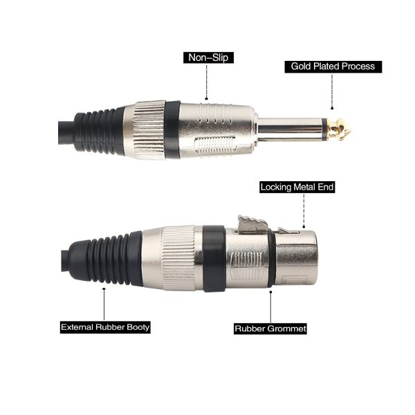 TISINO XLR Female to 6.35mm(1/4 Inch) TS Mono Microphone Cable Mic Cable Unbalanced Interconnect Wire Mic Cord - 6.6 FT/2 Meters - Image 6