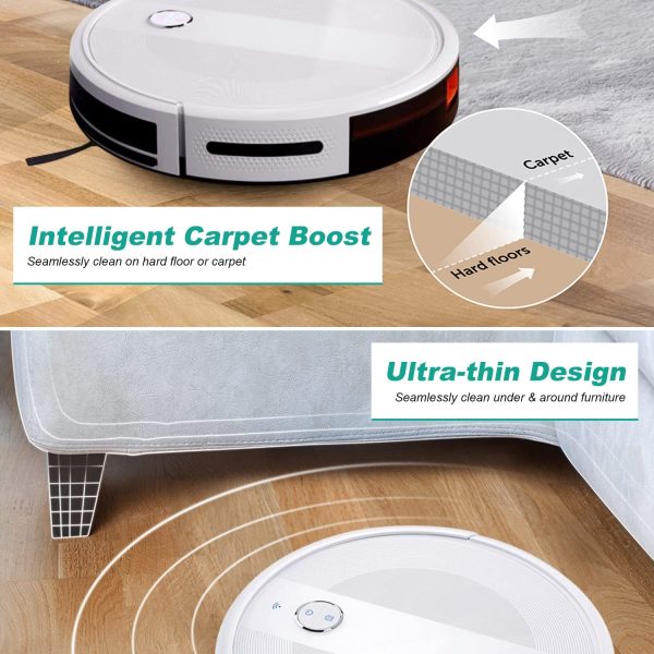 Robot Vacuum Cleaner, Super-Thin, Strong Suction,Works with Alexa,Quiet, Self-Charging Robotic Vacuum Cleaner, Cleans Hard Floors to Medium-Pile Carpets (2000Pa, White) - Image 4