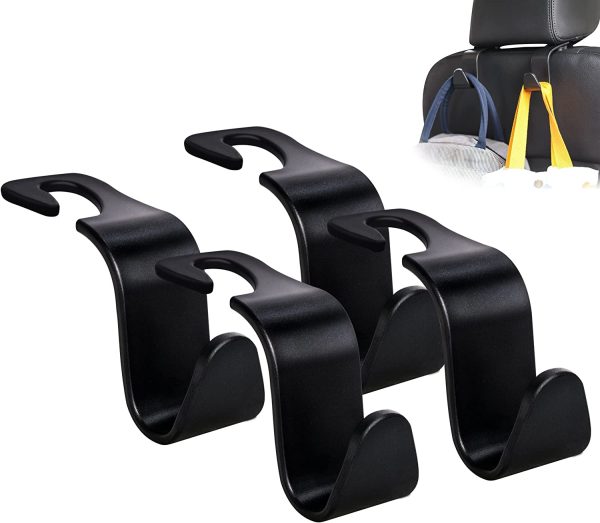 Car Seat Headrest Hook 4 Pack Hanger Storage Organizer Universal for Handbag Purse Coat fit Universal Vehicle Car Black S Type - Image 2