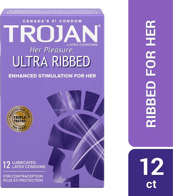 TROJAN Her Pleasure Ultra Ribbed Lubricated Latex Condoms, 12 Count - Image 4