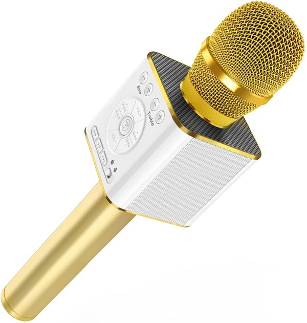 TOSING 04 Karaoke Microphone Bluetooth Wireless,USB/Aux Playback DIY 10W Dual Speakers MIC Volume +/-,Treble/Bass/Echo for Adults/Kids Home Party Birthday Christmas All Smartphone/Tv/Pc(Gold) - Image 5