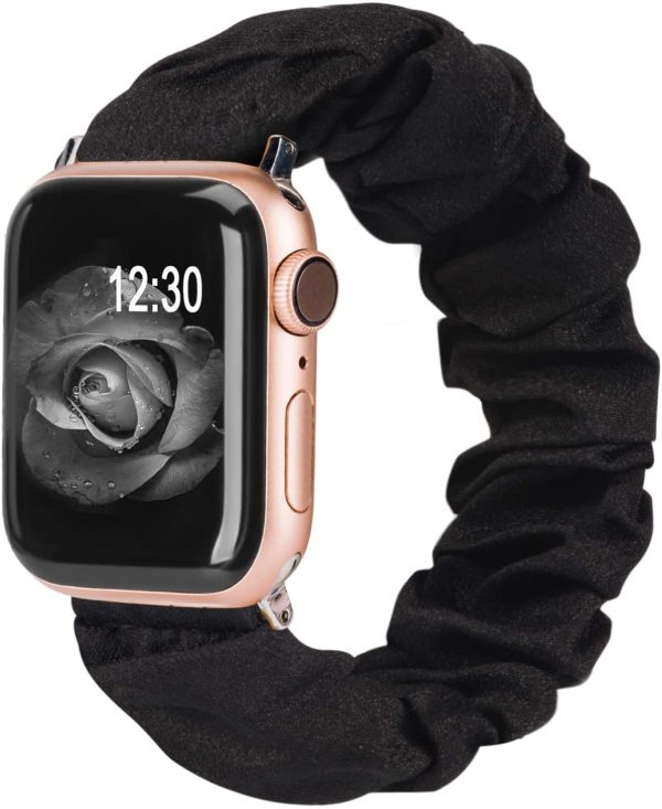 TOYOUTHS Compatible with Apple Watch Band Scrunchie 38mm 40mm 41mm Women Elastic Strap Soft Cloth Fabric Pattern Printed Replacement Wristbands iWatch Series SE 7 6 5 4 3 2 1 (Black, Small) - Image 5