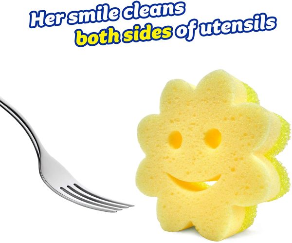 Scrub Daddy Sponge Set - Scrub Mommy Power Flower Dual- Sided Sponge and Scrubber - Non Scratch Sponge for Dishes and Home, Odor Resistant, Firm in Cold Water Soft in Warm , Multi-Surface 3 ct - Image 4