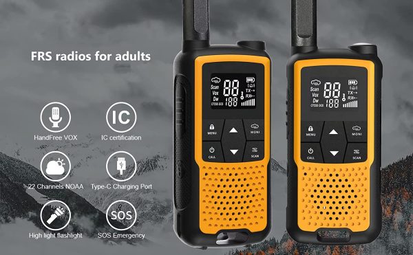 22 Channels FRS Radio Rechargeable NOAA VOX Hands Free 2 Pack with Gang Charger (F22-Orange) - Image 5