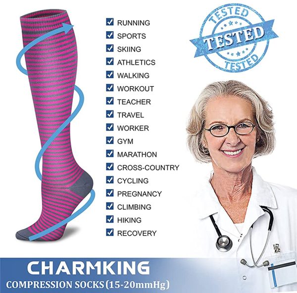 CHARMKING Compression Socks for Women & Men Circulation 15-20 mmHg is Best - Image 6