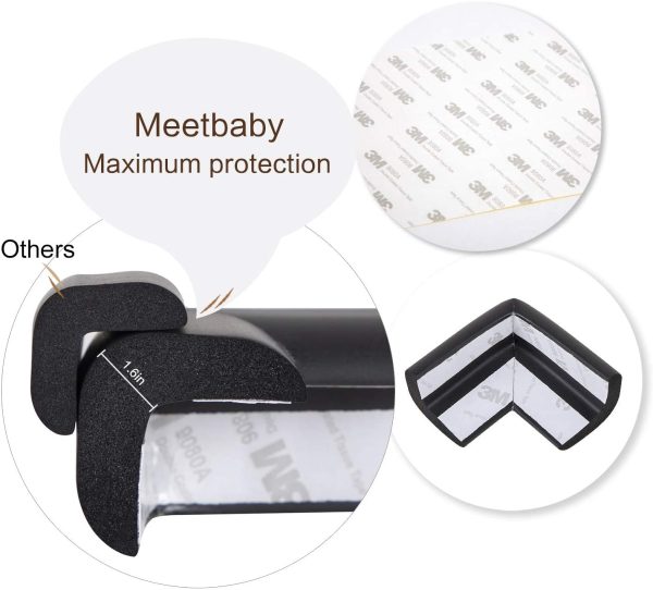 MEETBABY Baby Proofing Edge Corner Guards, Child Safety Furniture Bumper, Table Protectors, 3M Pre-Taped Corners, Safe Edge Corner Cushion, 16.2ft - 15 ft Edge 4 Corners, Black - Image 4