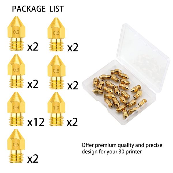 LUTER 24PCS MK8 Extruder Nozzles 3D Printer Nozzles 0.2mm, 0.3mm, 0.4mm, 0.5mm, 0.6mm, 0.8mm, 1.0mm with Free Storage Box for Makerbot Creality CR-10 Ender 3 5