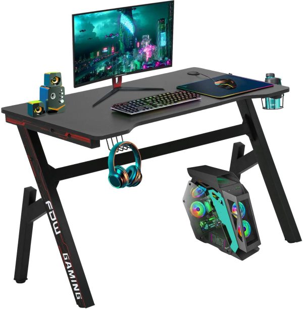 Computer Desk, Gaming Desk 47.2" Student PC Desk Writing Desk Office Desk Extra Large Modern Ergonomic Racing Style Table Workstation Carbon Fiber Cup Holder Headphone Hook - Image 5