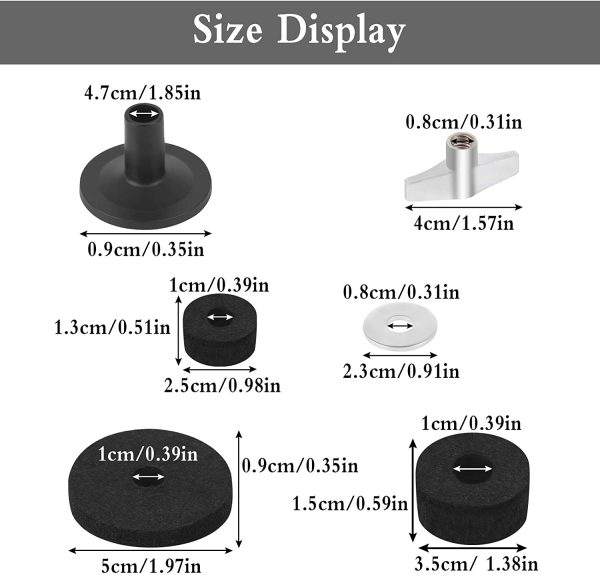 21 Pieces Cymbal Replacement Accessories, Drum Kit Accessories Set include Cymbal Felts, Cymbal Sleeves with Base, Cymbal Wing Nuts and Cymbal Washer - Image 5