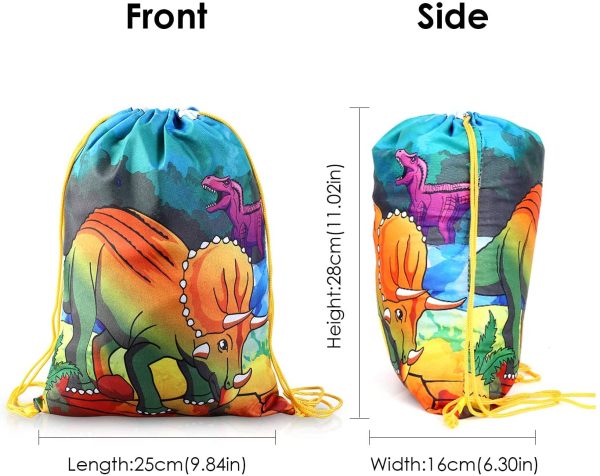 12 PCS Kids Dinosaur Party Favor Bags for Birthday Party Drawstring Package Dinosaur Goody Bag Gifts for Boys Girls - Image 3