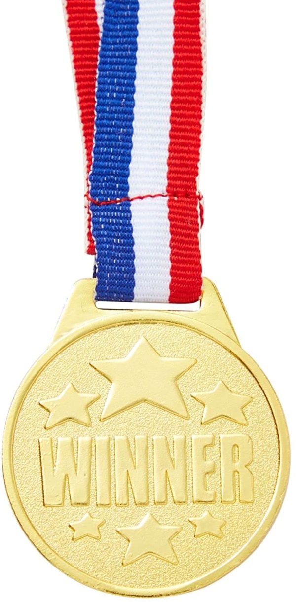 Juvale -Pack Bulk Olympic Style Gold Winner Award Medals with Ribbons for Sports, Competitions, Spelling Bees, Party Favors 1.5 Inches Diameter, 15.3 Inches Ribbon Length