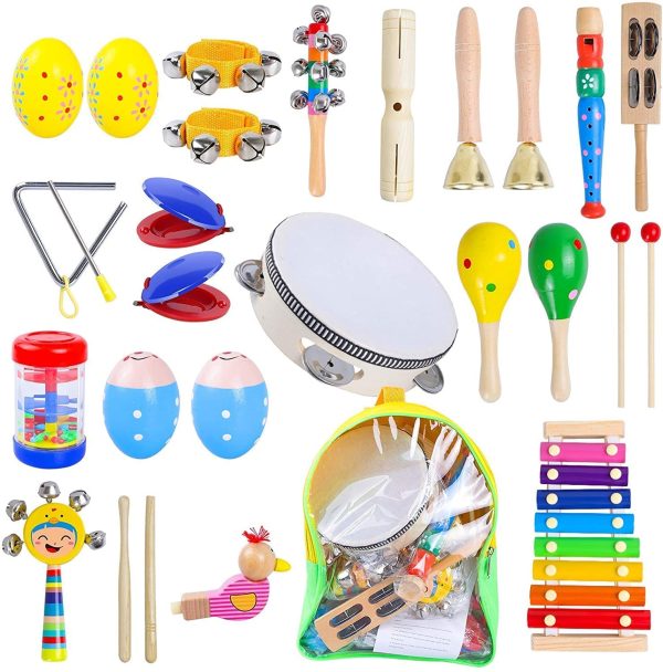 Rabing Baby Musical Instruments, Wooden Musical Toys Set Early Education Toys with Xylophone, Tambourine, Hand Bell Percussion Instruments Toy for 1-5 Years Old Kids Boys Girls with Storage Backpack - Image 2