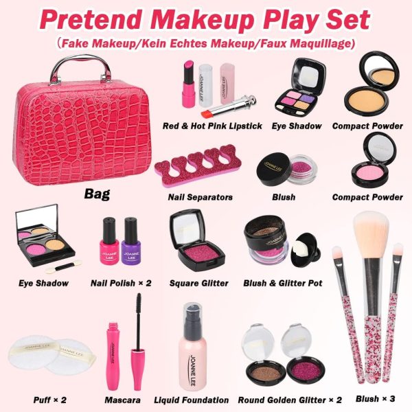 Kids Pretend Makeup Kit for Girl - Pretend Play Beauty Set with Cosmetics Bag Fake Makeup Princess Toys for Little Girls Christmas Birthday Gifts (t Real Makeup)