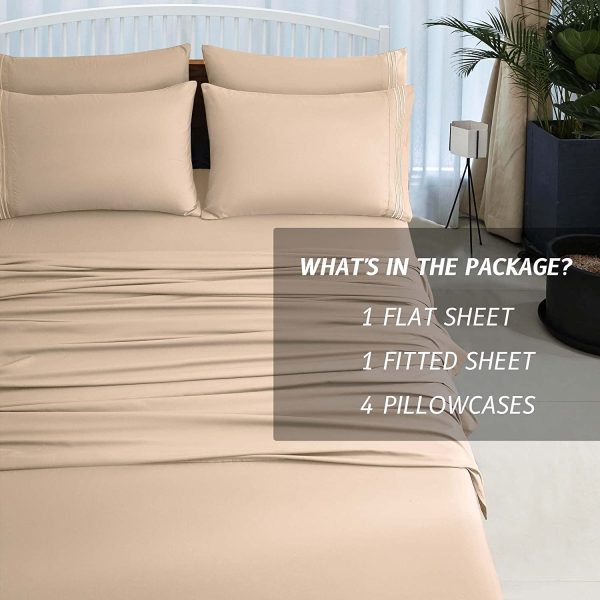 Sheets Set-6 Piece Full Bed Sheet Sets,Microfiber 1800 Thread Count Sheets Set,Deep Pocket -Easy Fit - Breathable & Soft Cooling Sheet Sets(Full,Beige) - Image 2