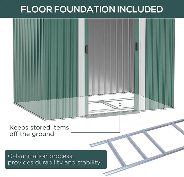 Outsunny 7'x 4' Metal Patio Storage Shed Garden Lockable Shed Tool Utility Storage Unit, Green - Image 7