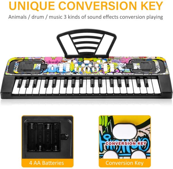 M SANMERSEN Piano for Kids, Piano Keyboard Kids Music Keyboards 37 Keys Electronic Pianos with Music Book Bracket Musical Toys for Beginners 3-8 Years Old Girls Boys - Image 9