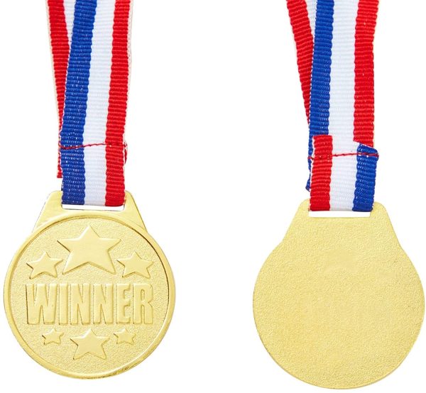 Juvale -Pack Bulk Olympic Style Gold Winner Award Medals with Ribbons for Sports, Competitions, Spelling Bees, Party Favors 1.5 Inches Diameter, 15.3 Inches Ribbon Length - Image 2