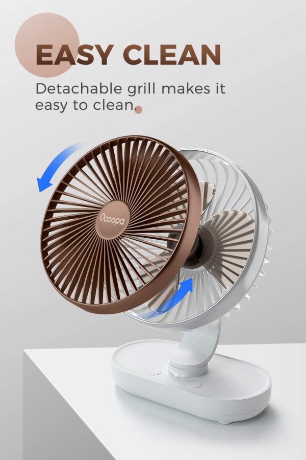 Desk Fan, Auto Oscillating 6.5 Inch Quiet Battery Fan, 4 Speeds Strong Table top Silent Cooling, 4000 mAh Usb Rechargeable Battery Operated for Home, Bed, Office, Brown - Image 7