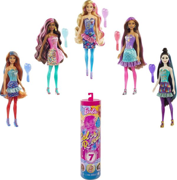 Barbie Color Reveal Doll with 7 Surprises: 4 Bags Contain Skirt, Shoes, Earrings & Brush; Water Reveals Confetti-Print; Doll’s Look & Color Change on Hair & Face; Party Series; 3 Year Olds & Up - Image 3