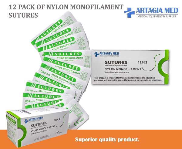 12 Pack of Medical Sutures with Needles for Suture Practice | for Practicing Suturing Doctors, Medical Students, Veterinarians | Nylon 4/0 Suture Threads - for Suture Practice and Education Only