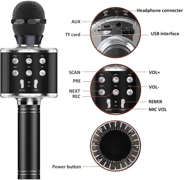 Bluetooth Microphone, Exssary Toys for Boys Girls Age 4 5 6 7 Wireless Microphone for Karaoke Cool Gifts for 3-12 Year Old Boys Girls Kids Voice Changer Mic Black - Image 2