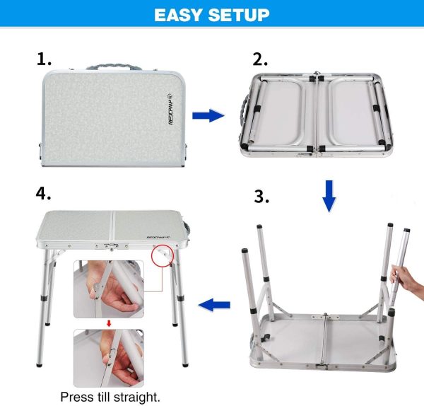 Small Folding Camping Table Portable Adjustable Height Lightweight Aluminum Folding Table for Outdoor Picnic Cooking, White 2 Foot - Image 3