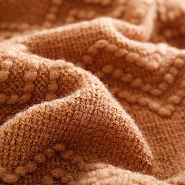 Bourina Throw Blanket Textured Solid Soft Sofa Couch Cover Decorative Knitted Blanket, 50" x 60", Almond - Image 2