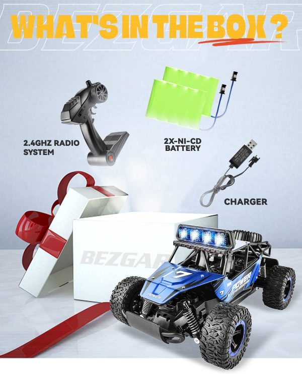 BEZGAR 17 Remote Control Car, Boys RC Truck Toy Grade 1:14 Scale 2WD High Speed 20 Km/h Electric Monster Vehicle Crawler with Two Rechargeable Batteries for Kids and Adults (Blue) - Image 7