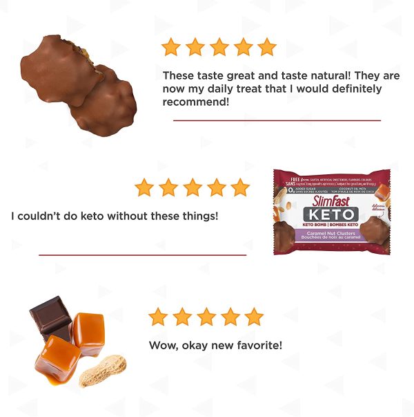 SlimFast KETO Bomb Snacks, 14x20g Chocolate Caramel Nut Clusters per box, 280 grams - Image 3