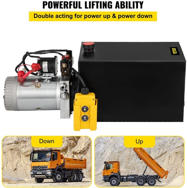 12V/DC Hydraulic Pump 15 Quart/ 3.9 Gallon Double Acting Metal Reservoir Hydraulic Pump Unit Remotely Controlled for Dump Trailer (15 Quart,Double Acting)